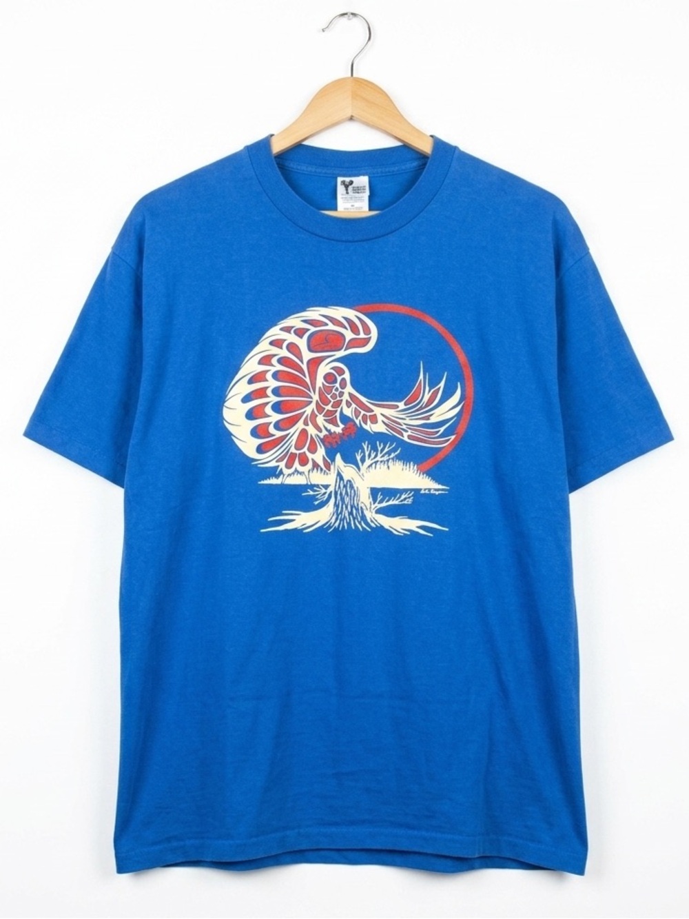 Vintage Native Owl by Frank Simpson Blue T Shirt XL